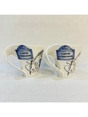 Villeroy & Boch Set of Two Paris Theme New Wave Caffe Mugs Twist Handle 10 oz